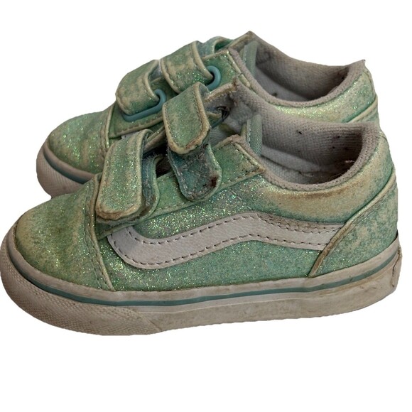 Vans Old Skool V Blue Green Glitter Skate Shoe Toddler Size 5 - Play Condition - Picture 2 of 8